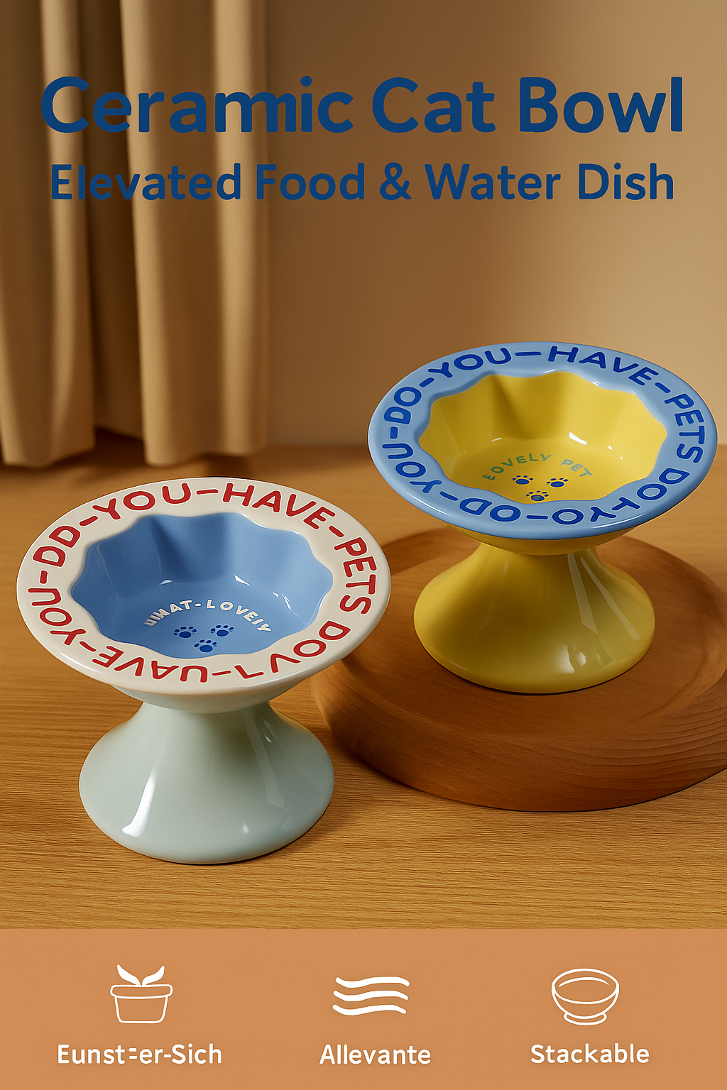 Ceramic Cat Bowl – Elevated Food & Water Dish