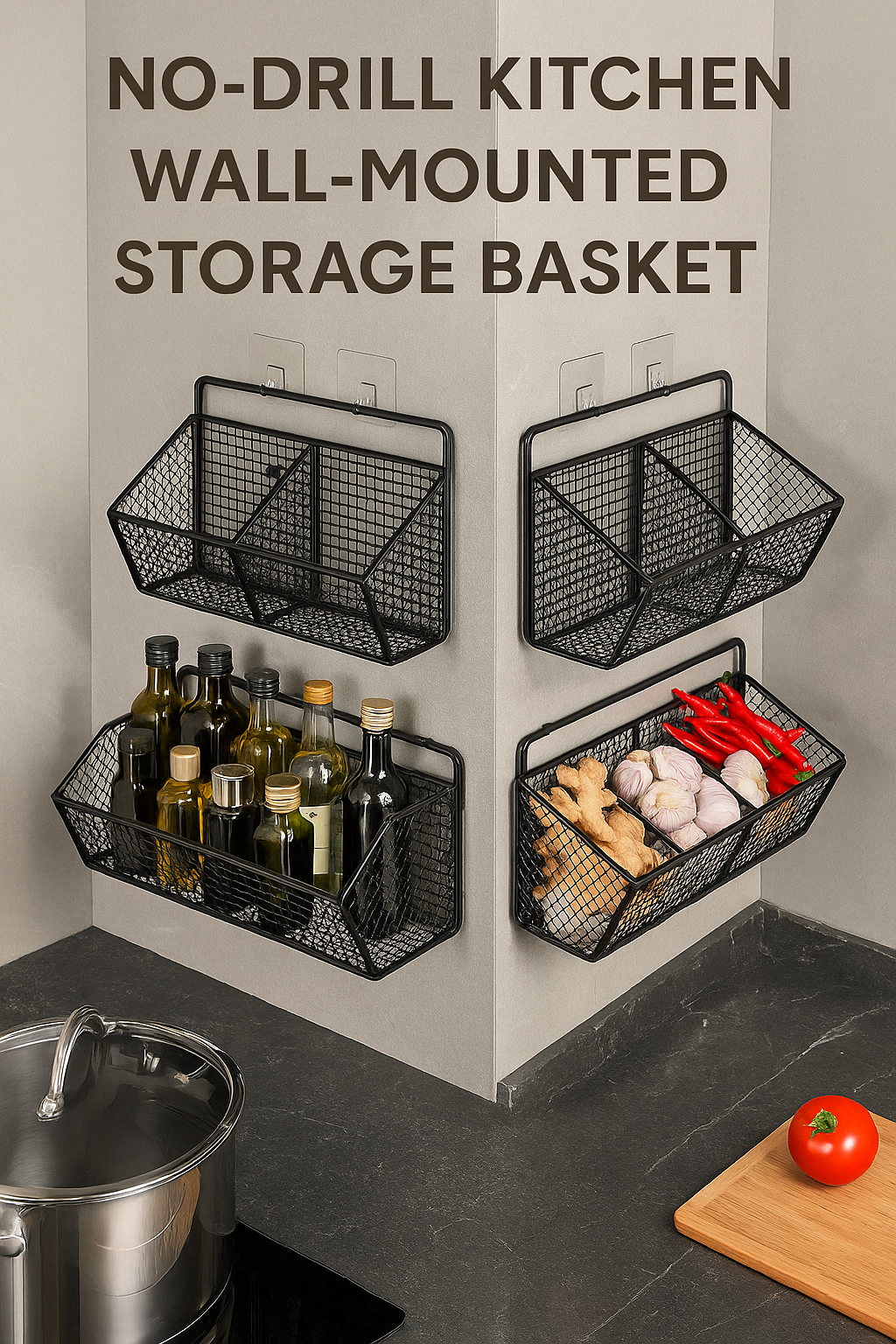 No-Drill Kitchen Wall-Mounted Storage Basket