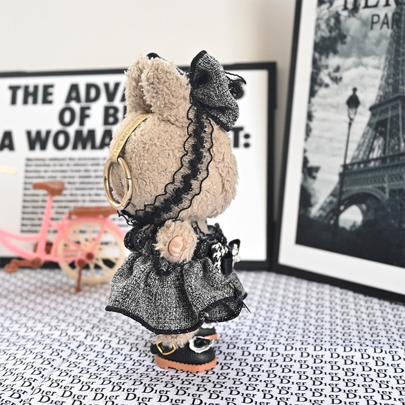 Elegant Black & White Tweed Dress for Labubu | Handmade 17cm Pop Mart Doll Clothes | Vintage Lolita Style Outfit | Doll Fashion Accessories