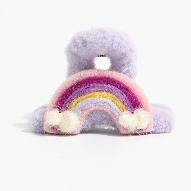 Fuzzy Rainbow Hair Claw Clip โ Colorful Soft Cloud Clasp for Girls, Cute UK Pride Accessory, Kawaii Hair Clamp