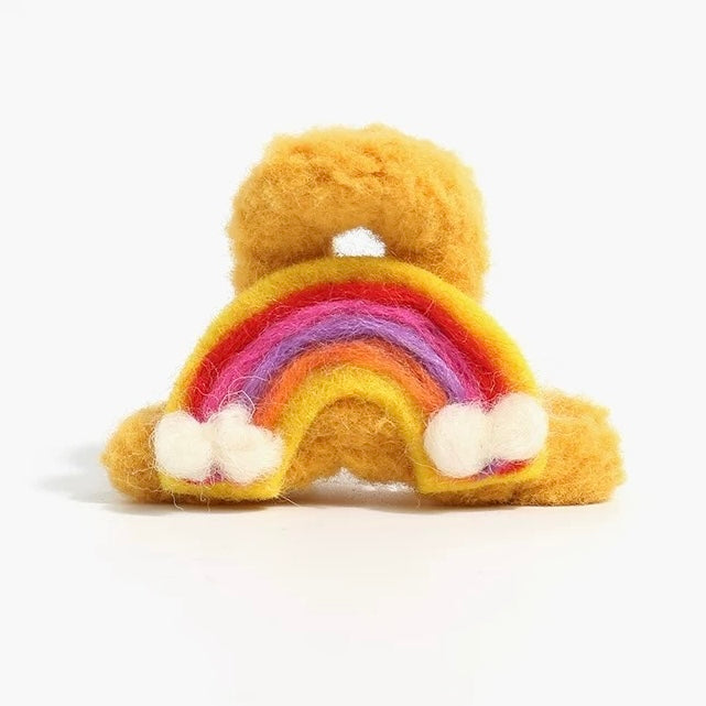 Fuzzy Rainbow Hair Claw Clip โ Colorful Soft Cloud Clasp for Girls, Cute UK Pride Accessory, Kawaii Hair Clamp