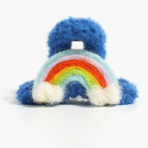 Fuzzy Rainbow Hair Claw Clip โ Colorful Soft Cloud Clasp for Girls, Cute UK Pride Accessory, Kawaii Hair Clamp