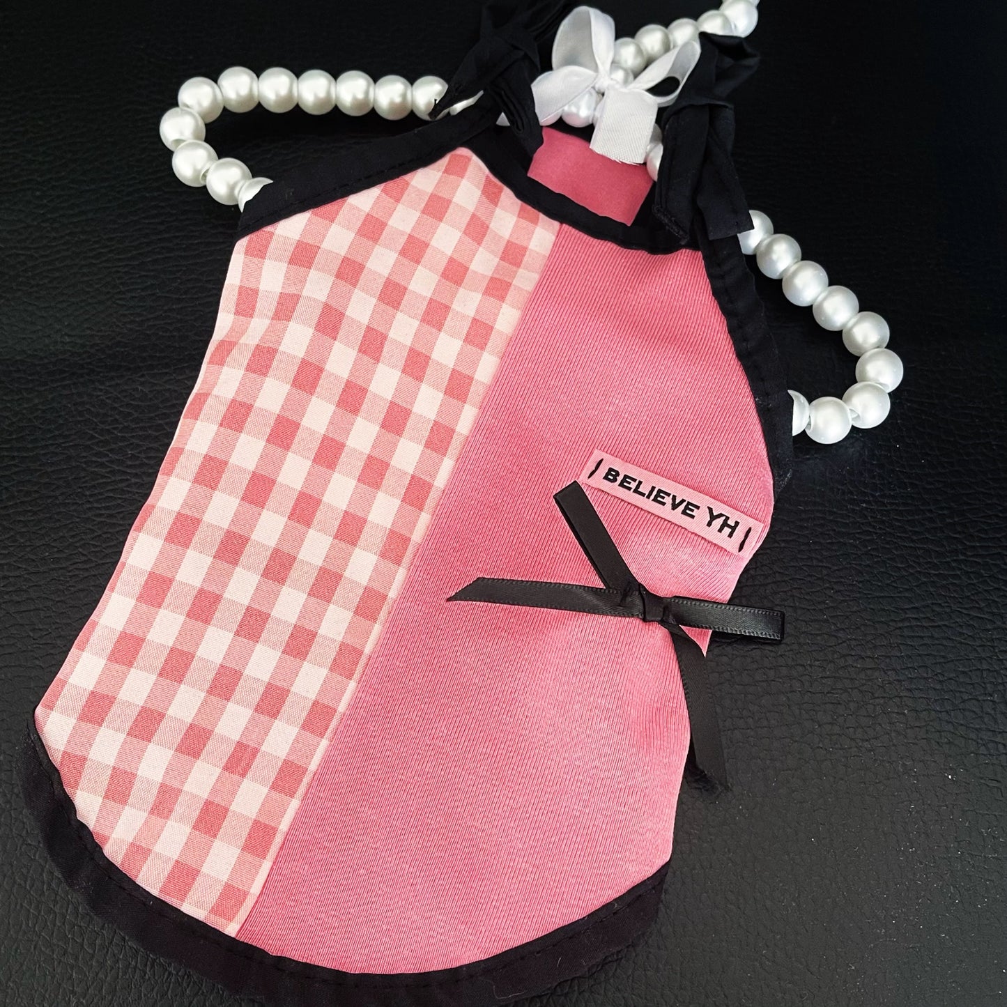 Blackpink Dog Dress โ Gingham & Pink Patchwork Puppy Clothes | Cute Pet Outfit for Small Dogs | Soft Summer Dog Apparel for Girls