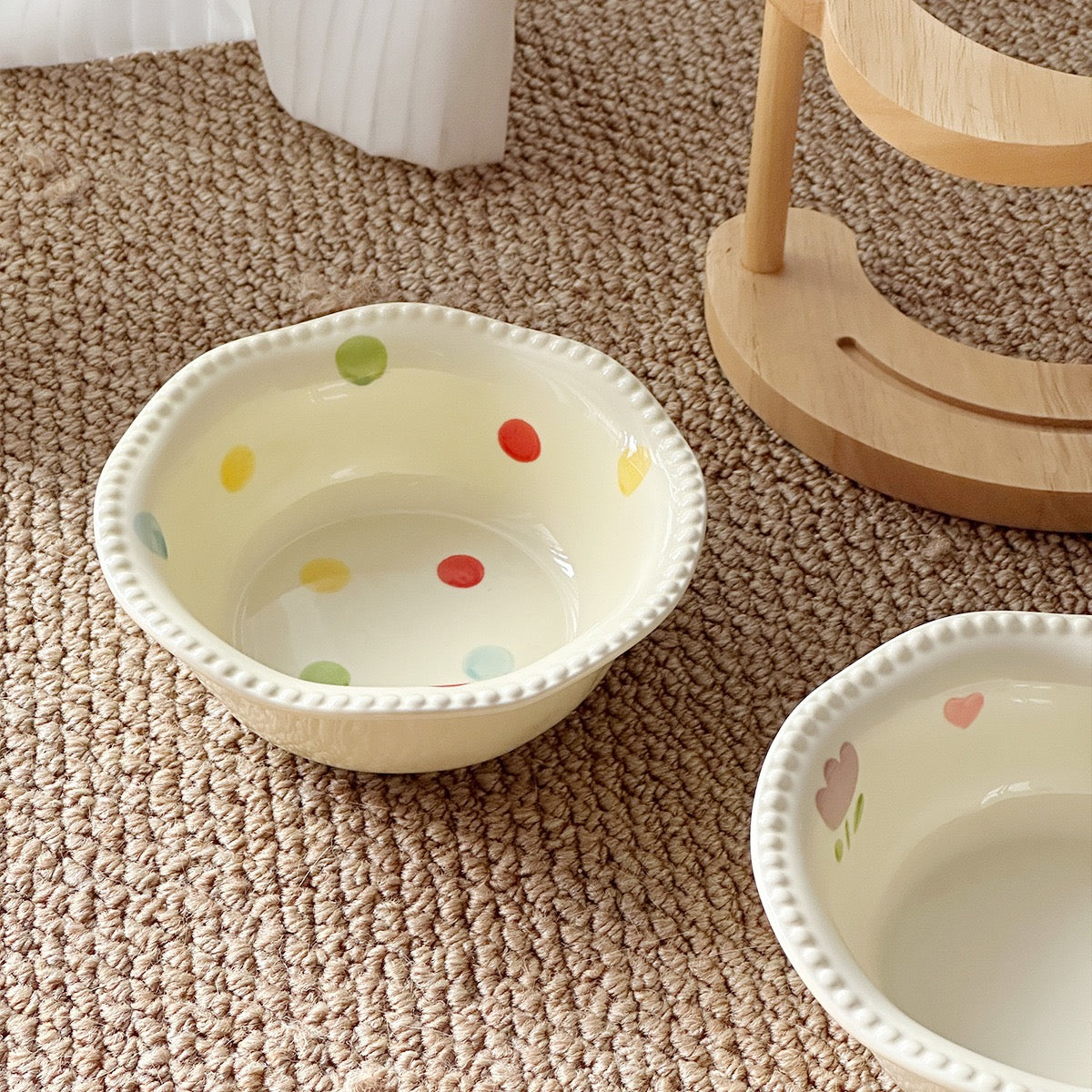 Ceramic Pet Bowl with Elevated Wooden Stand