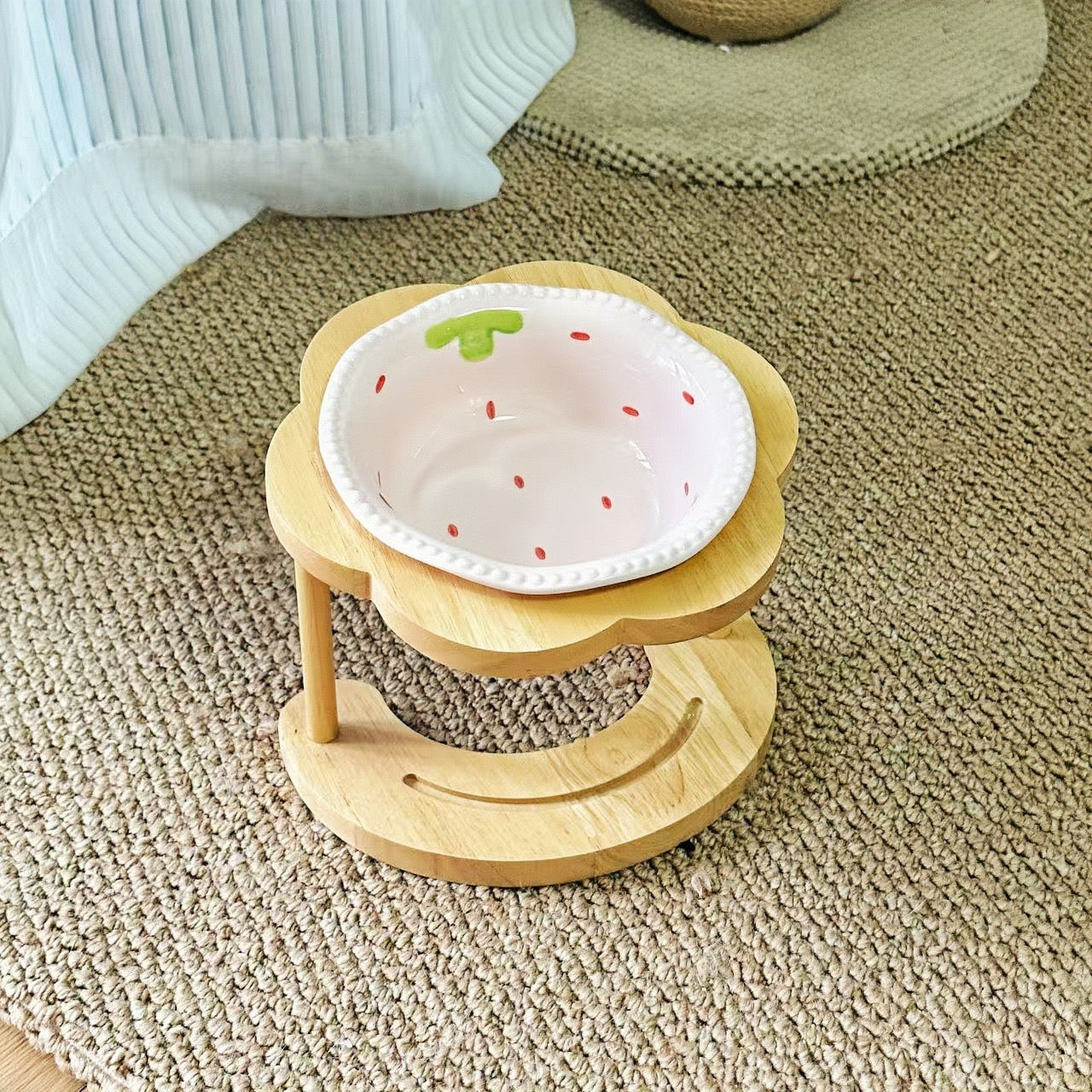 Ceramic Pet Bowl with Elevated Wooden Stand
