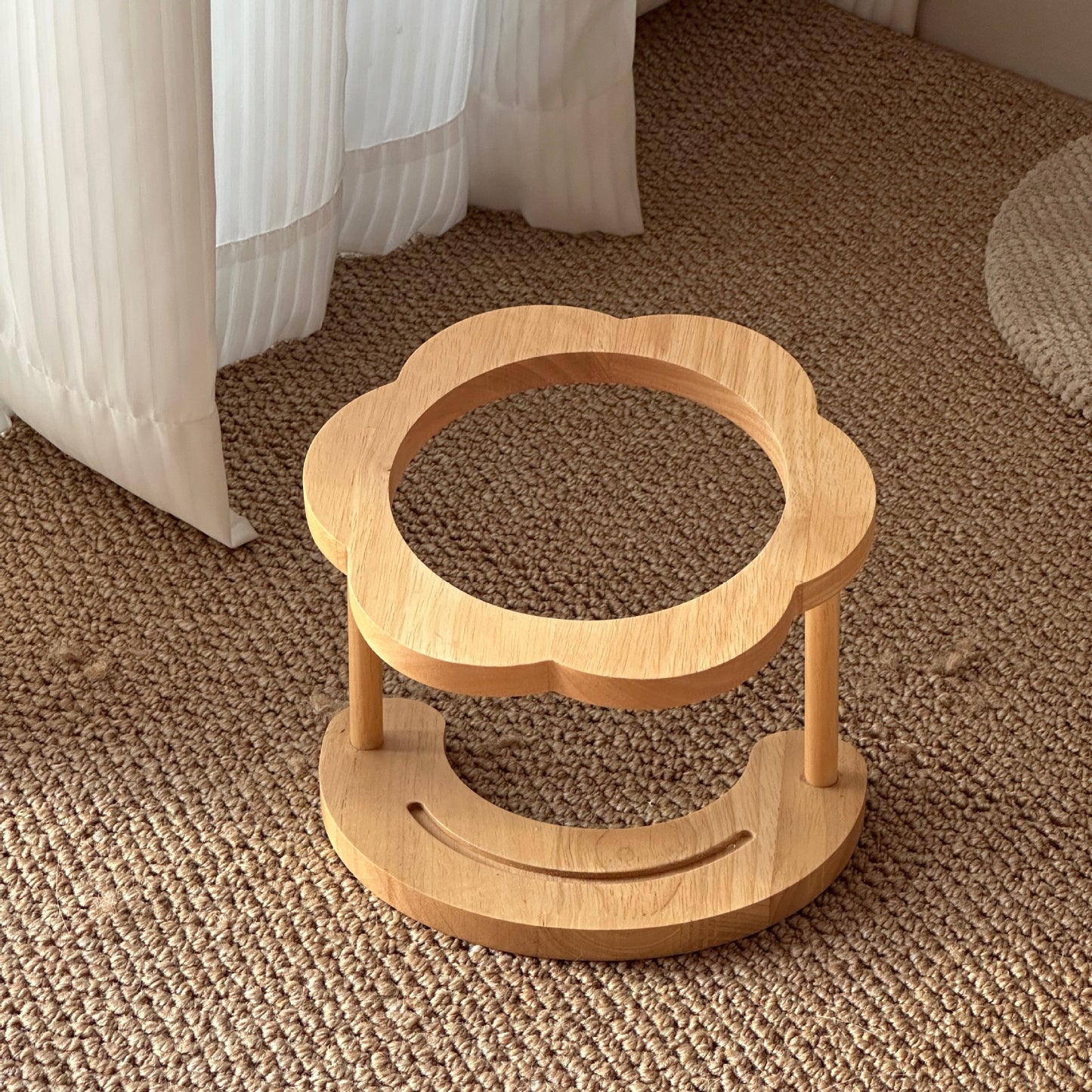 Ceramic Pet Bowl with Elevated Wooden Stand