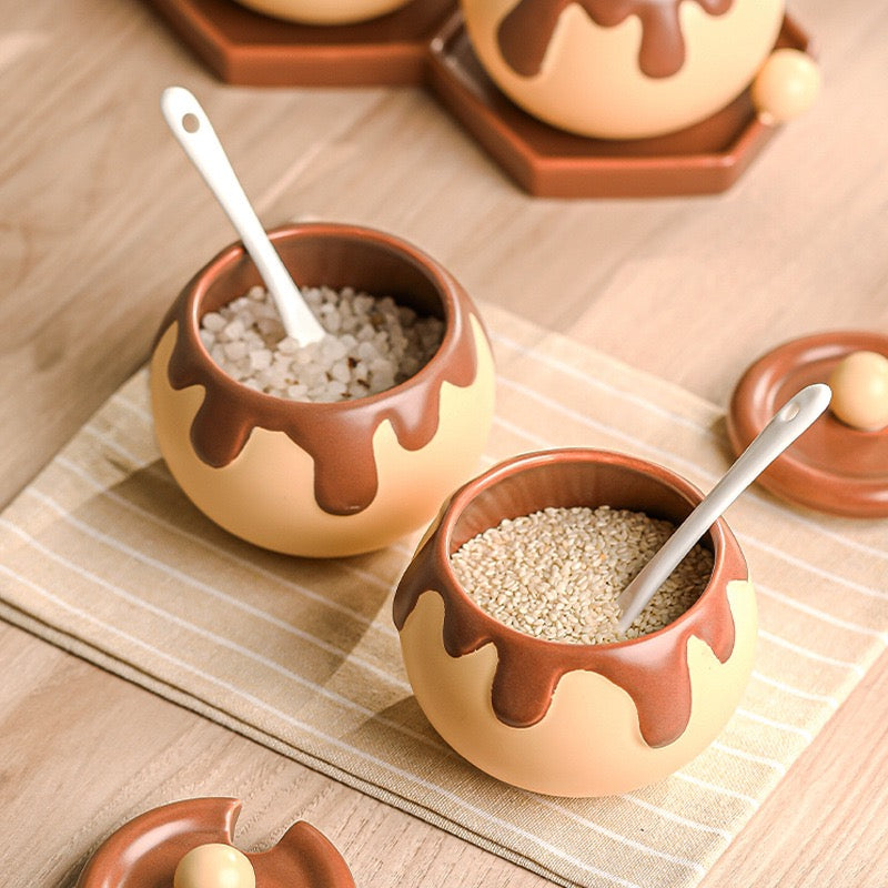 Cartoon Ceramic Spice Jar for Kitchen