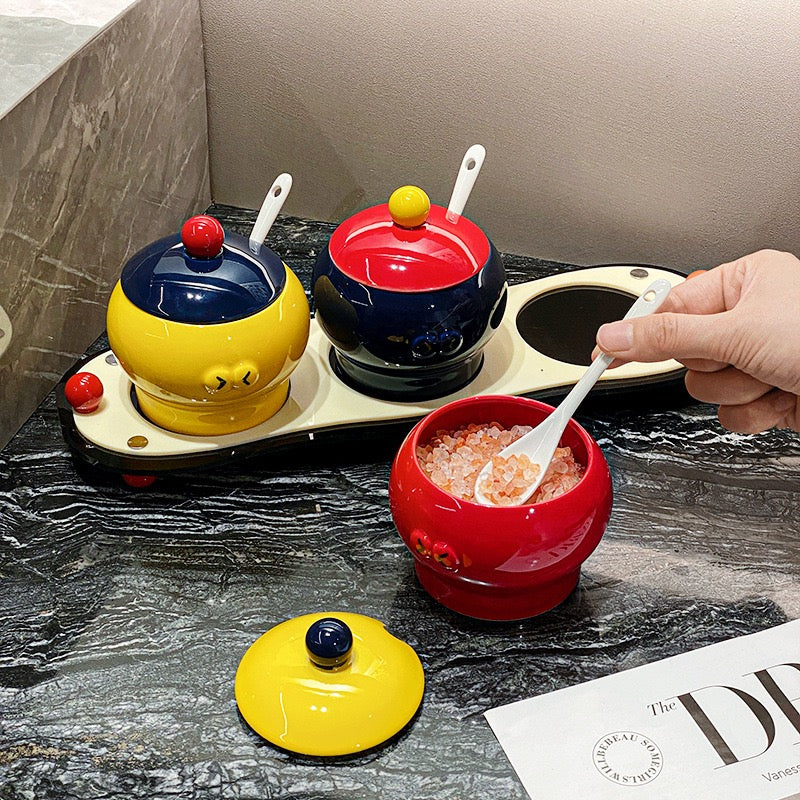 Ceramic Seasoning Jar Set with Tray & Spoon