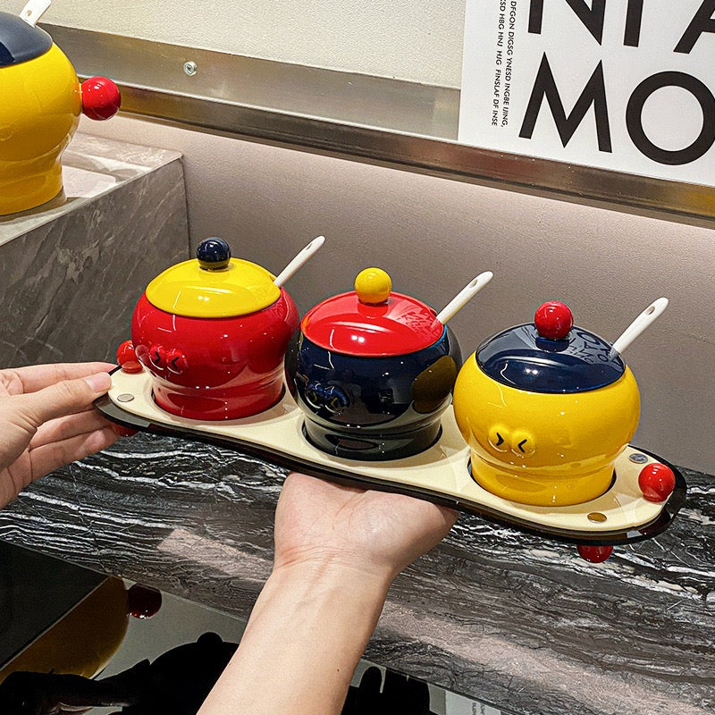 Ceramic Seasoning Jar Set with Tray & Spoon