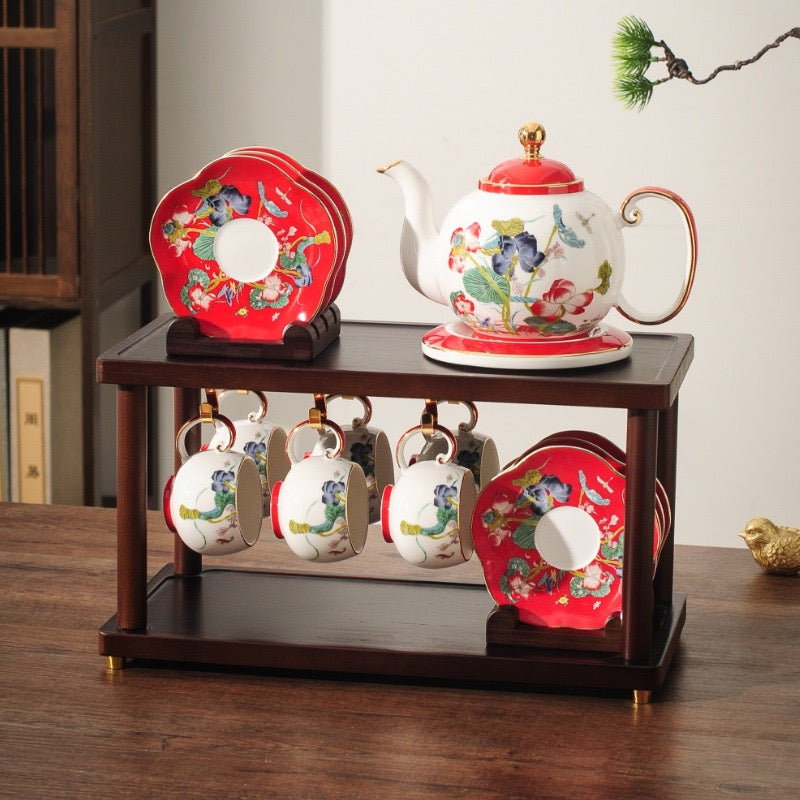 Chinese-Style Luxury Tea Set with Teapot & Cups