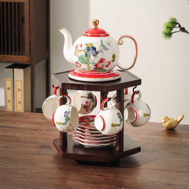 Chinese-Style Luxury Tea Set with Teapot & Cups