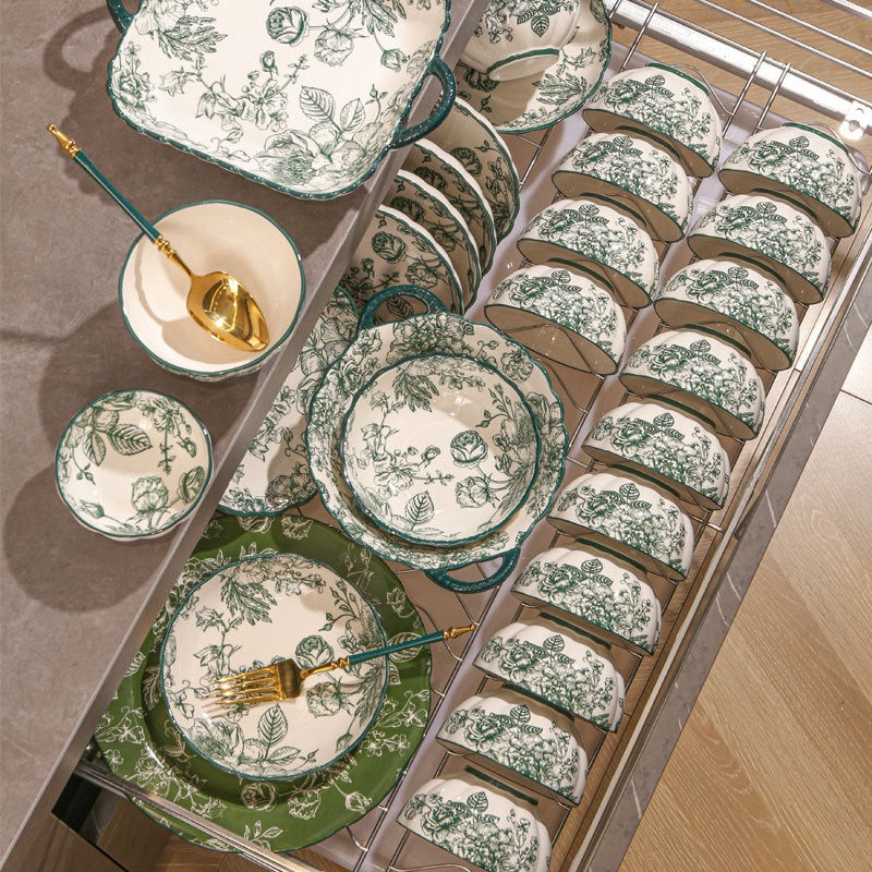 Green Rose Ceramic Tableware Set