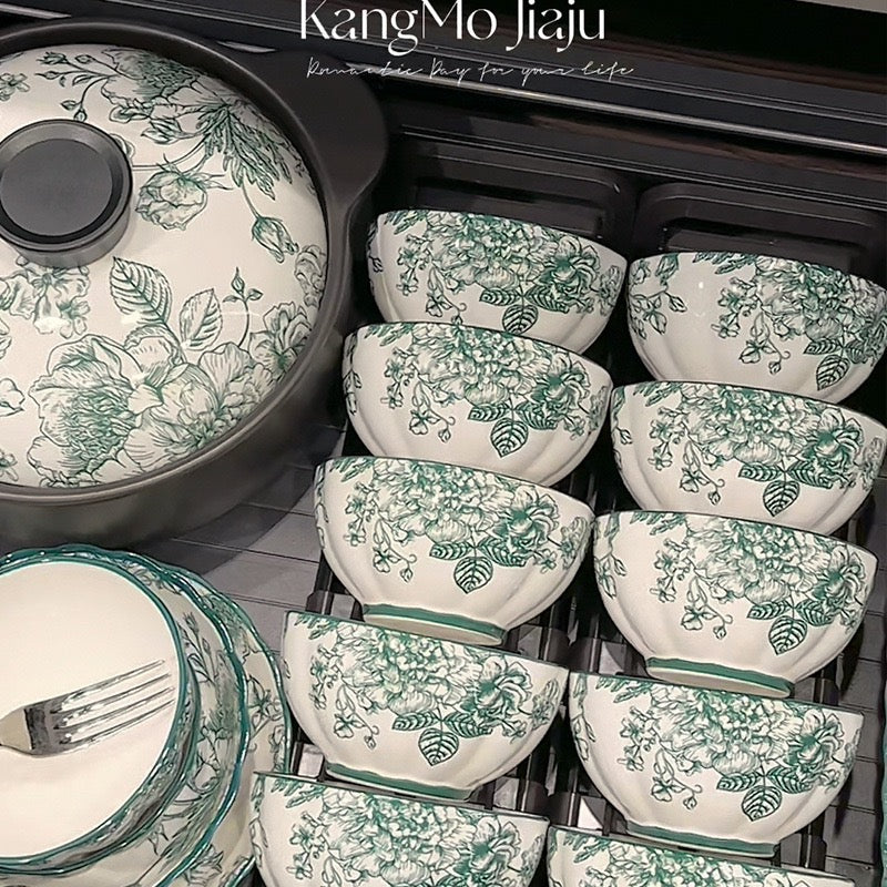 Green Rose Ceramic Tableware Set
