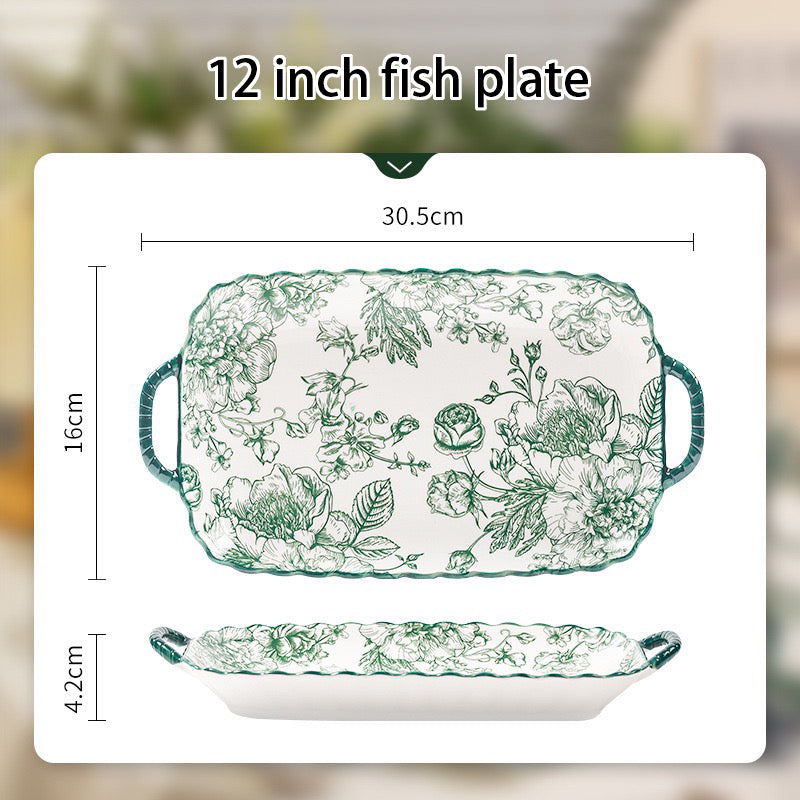 Green Rose Ceramic Tableware Set
