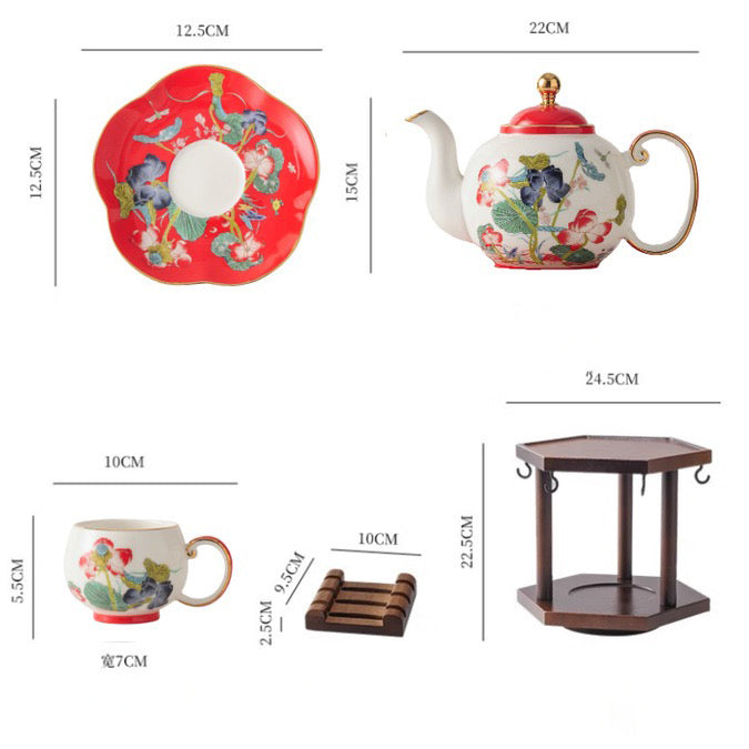 Chinese-Style Luxury Tea Set with Teapot & Cups