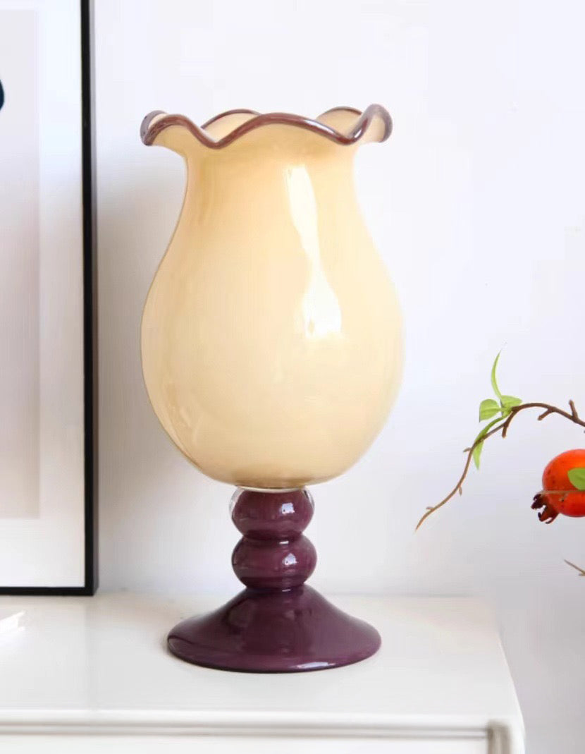 French-Style Lily-of-the-Valley Pedestal Glass Vase