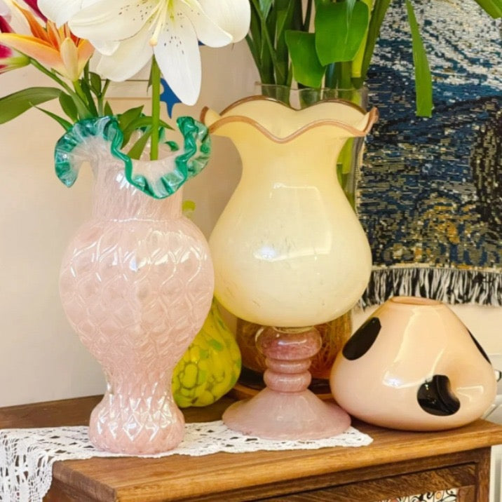French-Style Lily-of-the-Valley Pedestal Glass Vase