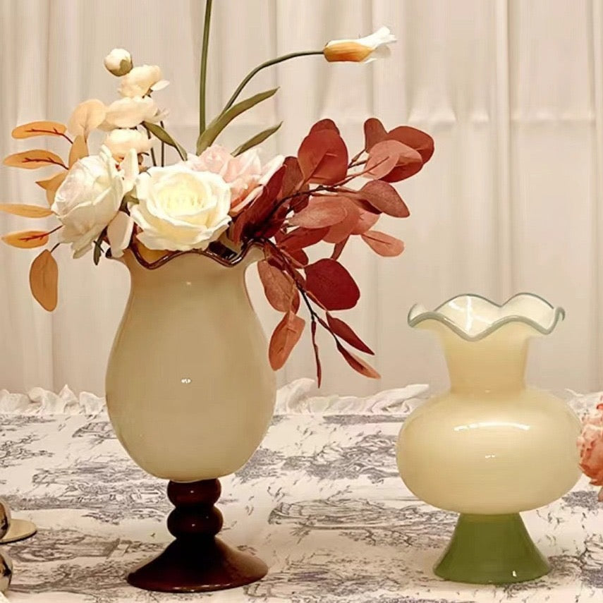 French-Style Lily-of-the-Valley Pedestal Glass Vase