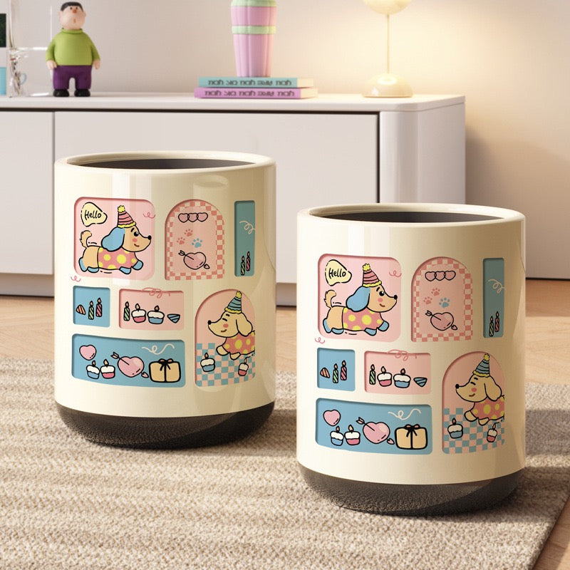 Cartoon Style Covered Trash Can