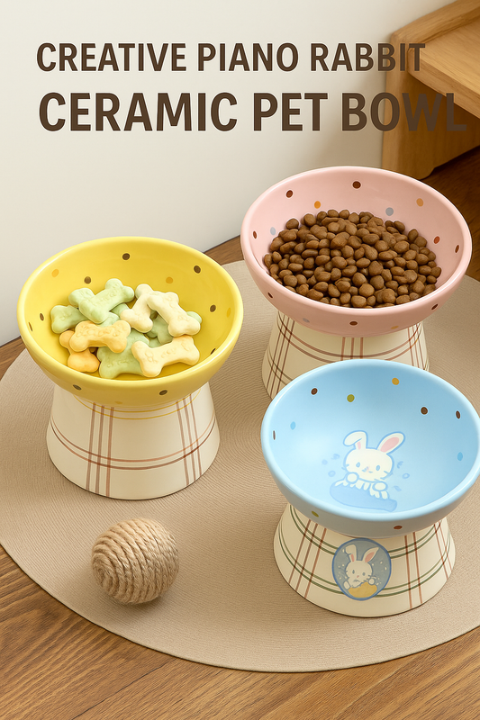 Creative Piano Rabbit Ceramic Pet Bowl