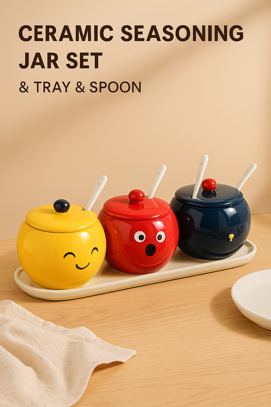 Ceramic Seasoning Jar Set with Tray & Spoon