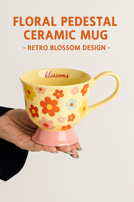 Floral Pedestal Ceramic Mug – Retro Blossom Design