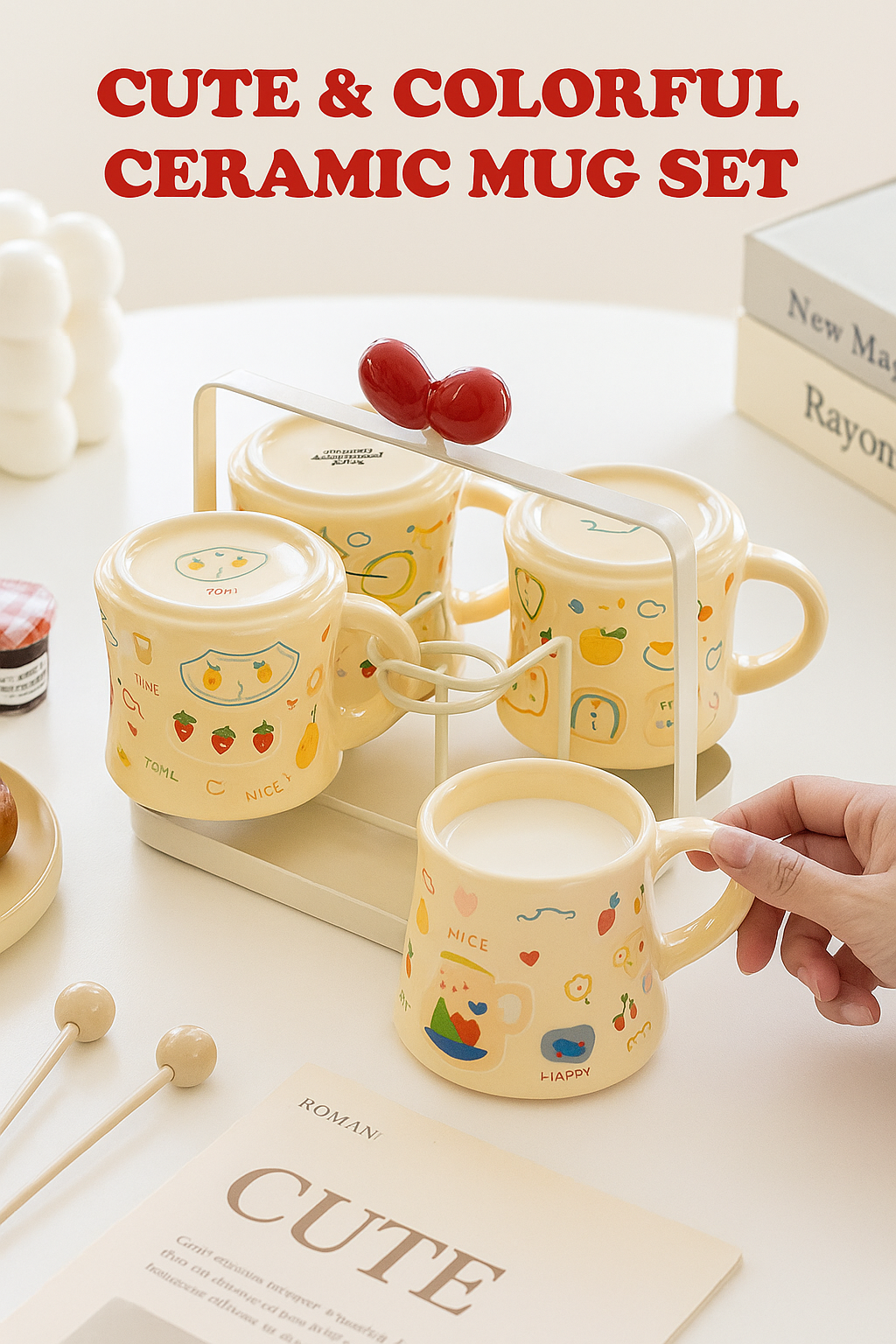 Cute & Colorful Ceramic Mug Set