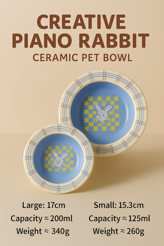 Creative Piano Rabbit Ceramic Pet Bowl