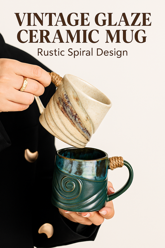 Vintage Glaze Ceramic Mug – Rustic Spiral Design