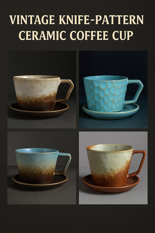Vintage Knife-Pattern Ceramic Coffee Cup