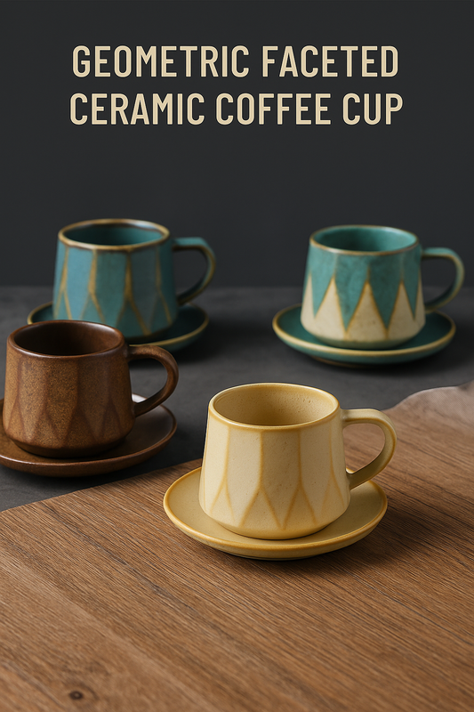Geometric Faceted Ceramic Coffee Cup