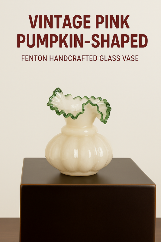Vintage Pink Pumpkin-Shaped Fenton Handcrafted Glass Vase