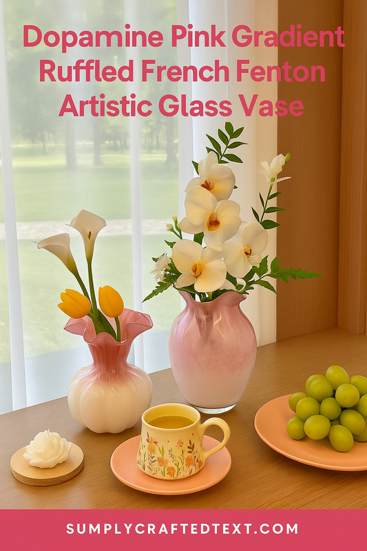 Dopamine Pink Gradient Ruffled French Fenton Artistic Glass Vase