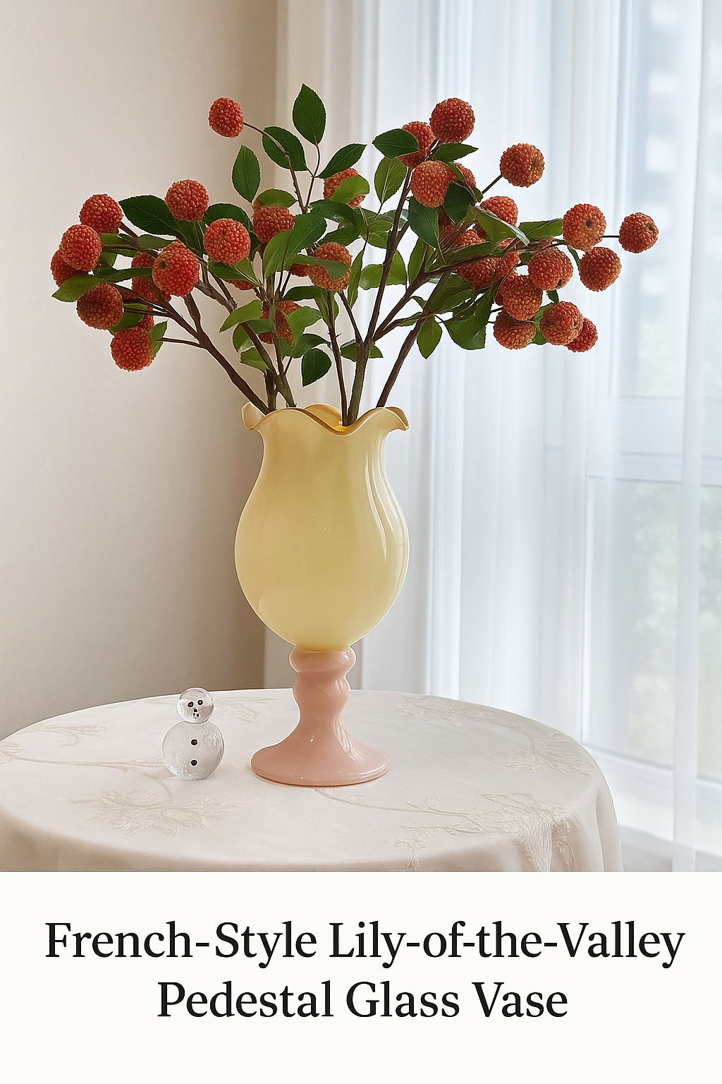 French-Style Lily-of-the-Valley Pedestal Glass Vase