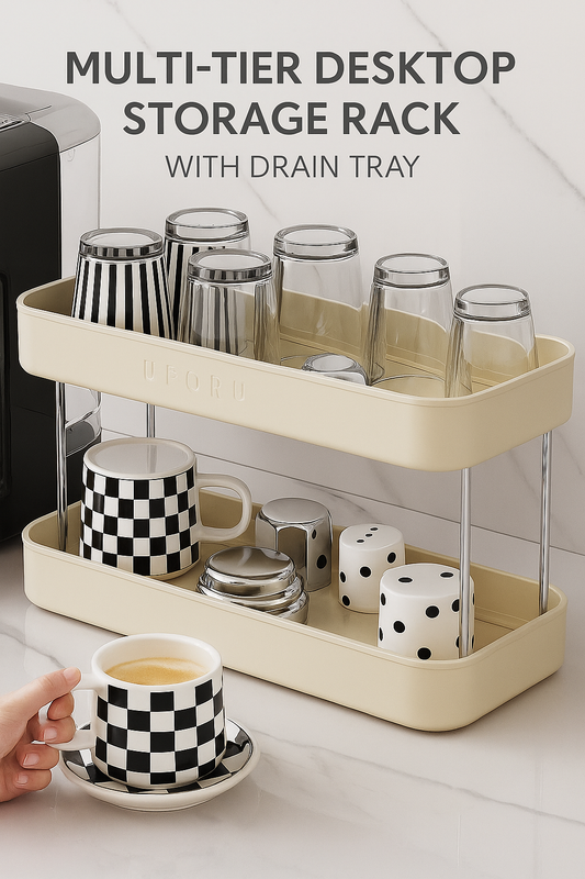 Multi-Tier Desktop Storage Rack with Drain Tray