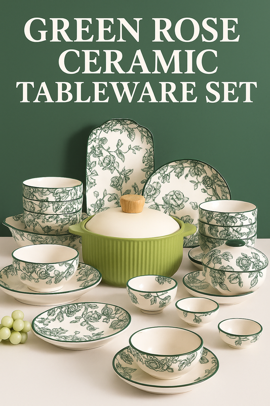 Green Rose Ceramic Tableware Set
