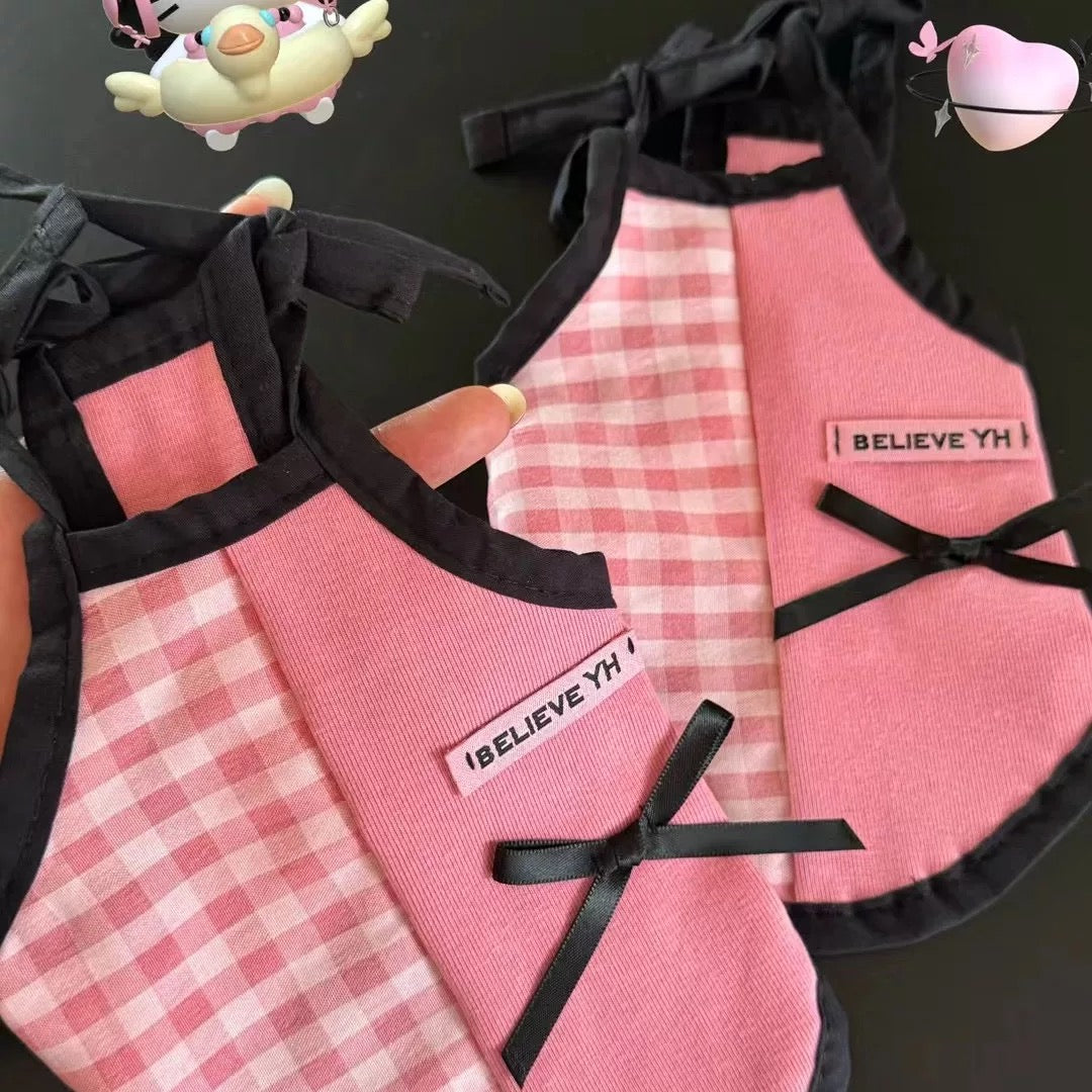 Blackpink Dog Dress – Gingham & Pink Patchwork Puppy Clothes | Cute Pet Outfit for Small Dogs | Soft Summer Dog Apparel for Girls