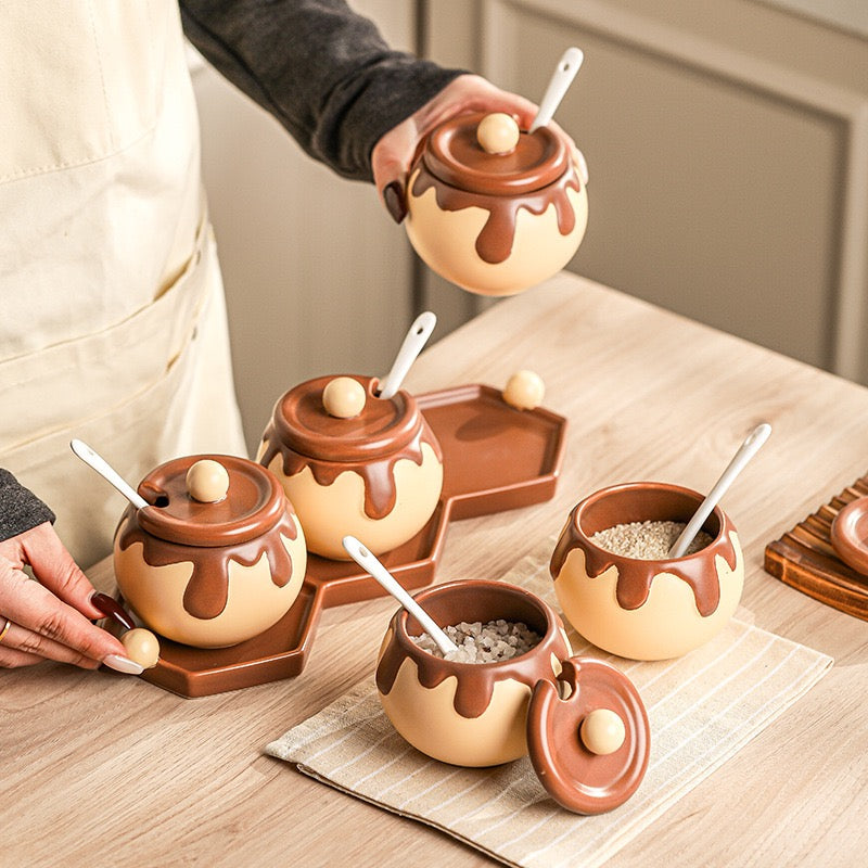 Cartoon Ceramic Spice Jar for Kitchen