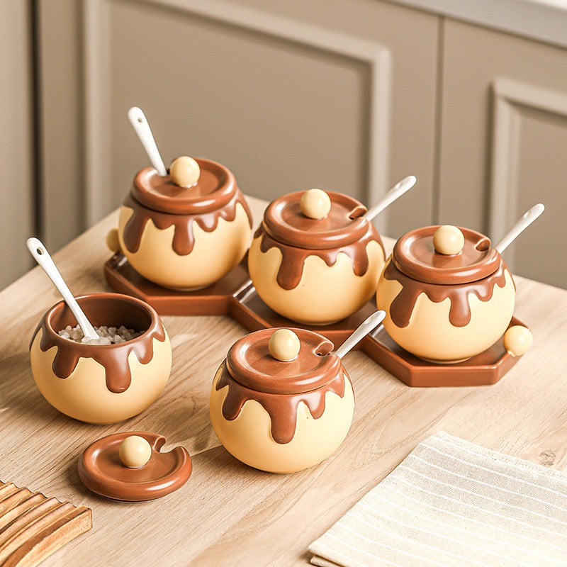 Cartoon Ceramic Spice Jar for Kitchen