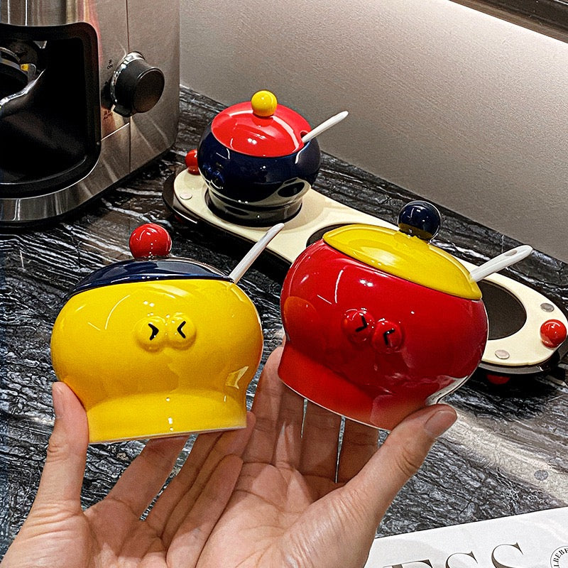 Ceramic Seasoning Jar Set with Tray & Spoon
