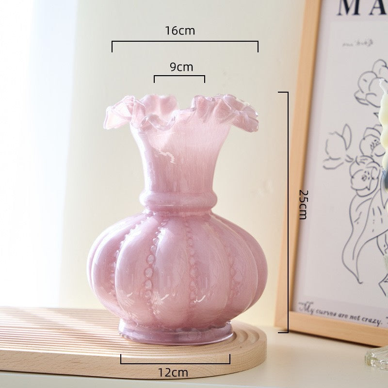 Vintage Fenton-Style Pumpkin Glass Vase – Handcrafted Retro Floral Holder