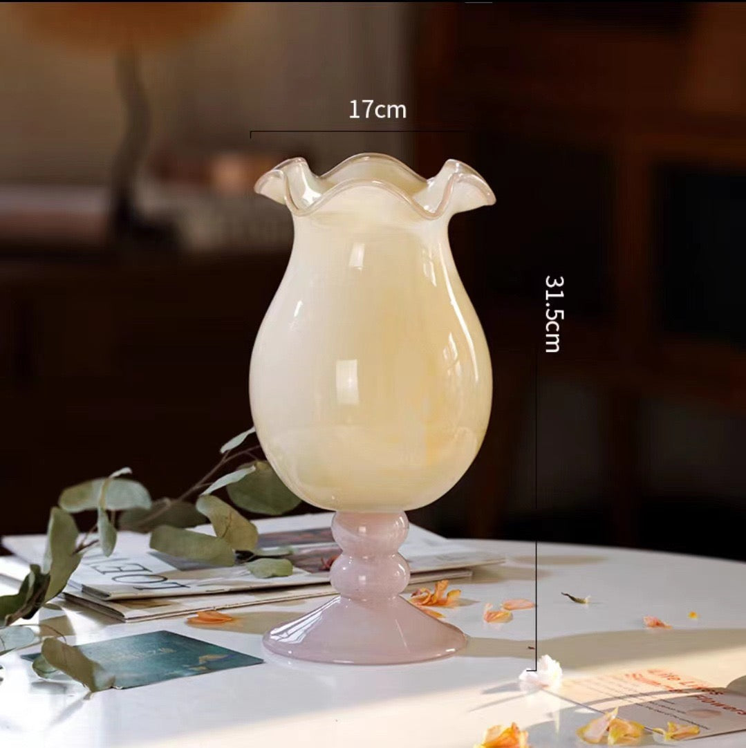 French-Style Lily-of-the-Valley Pedestal Glass Vase
